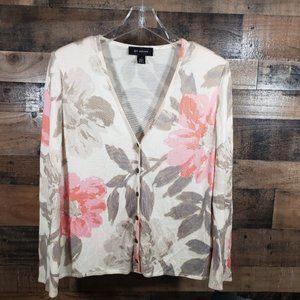 St. John Floral Print Silk Cashmere Cardigan M